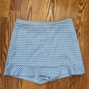 Light Blue Gingham Ruffle Hem Skort